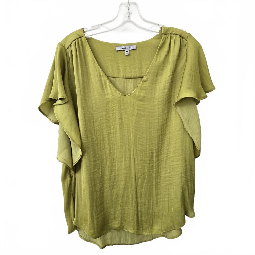 Naked Zebra Women's Olive Green V-Neck Top - Size M